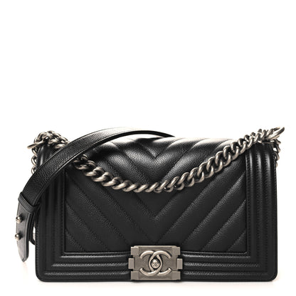 Chanel Caviar Chevron Quilted Medium Boy Flap Black 1 of 11