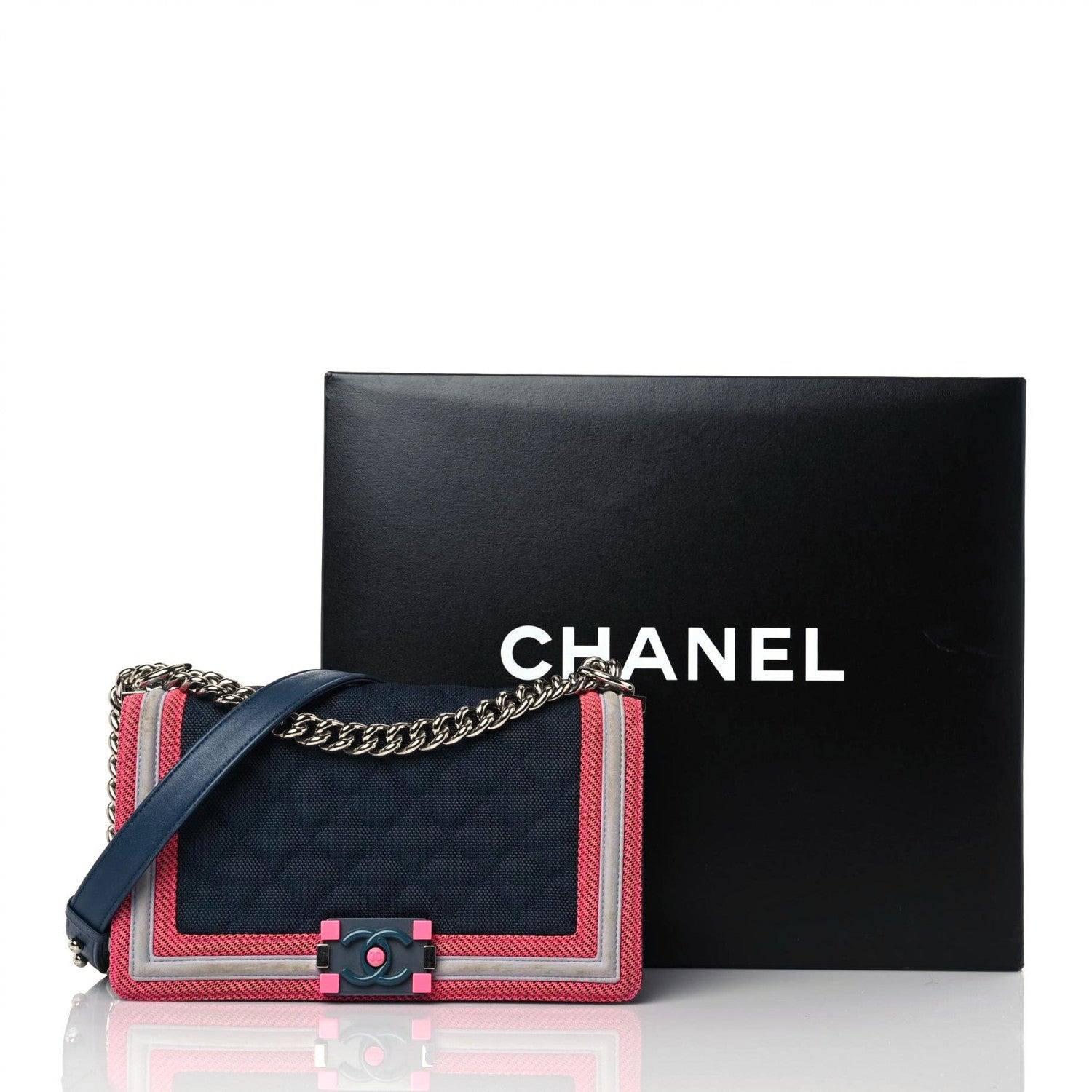 Chanel Canvas Quilted Medium Fluo Boy Flap Dark Navy Fuchsia Grey 20 of 20