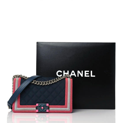 Chanel Canvas Quilted Medium Fluo Boy Flap Dark Navy Fuchsia Grey 20 of 20