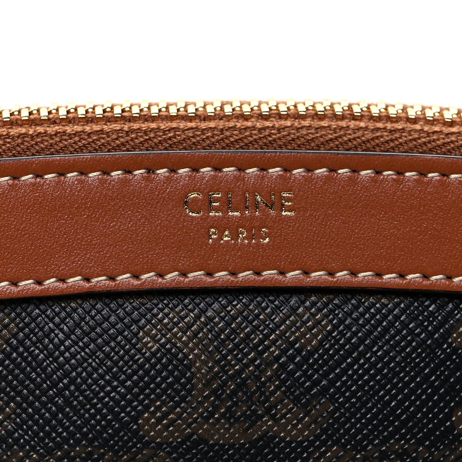 Celine Triomphe Canvas Calfskin Small Zipped Pouch Tan 6 of 9