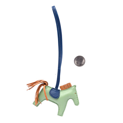 Hermes Milo Lambskin Grigri Rodeo Horse Bag Charm PM Vert Criquet Sesame Bleu de Malte 2 of 4