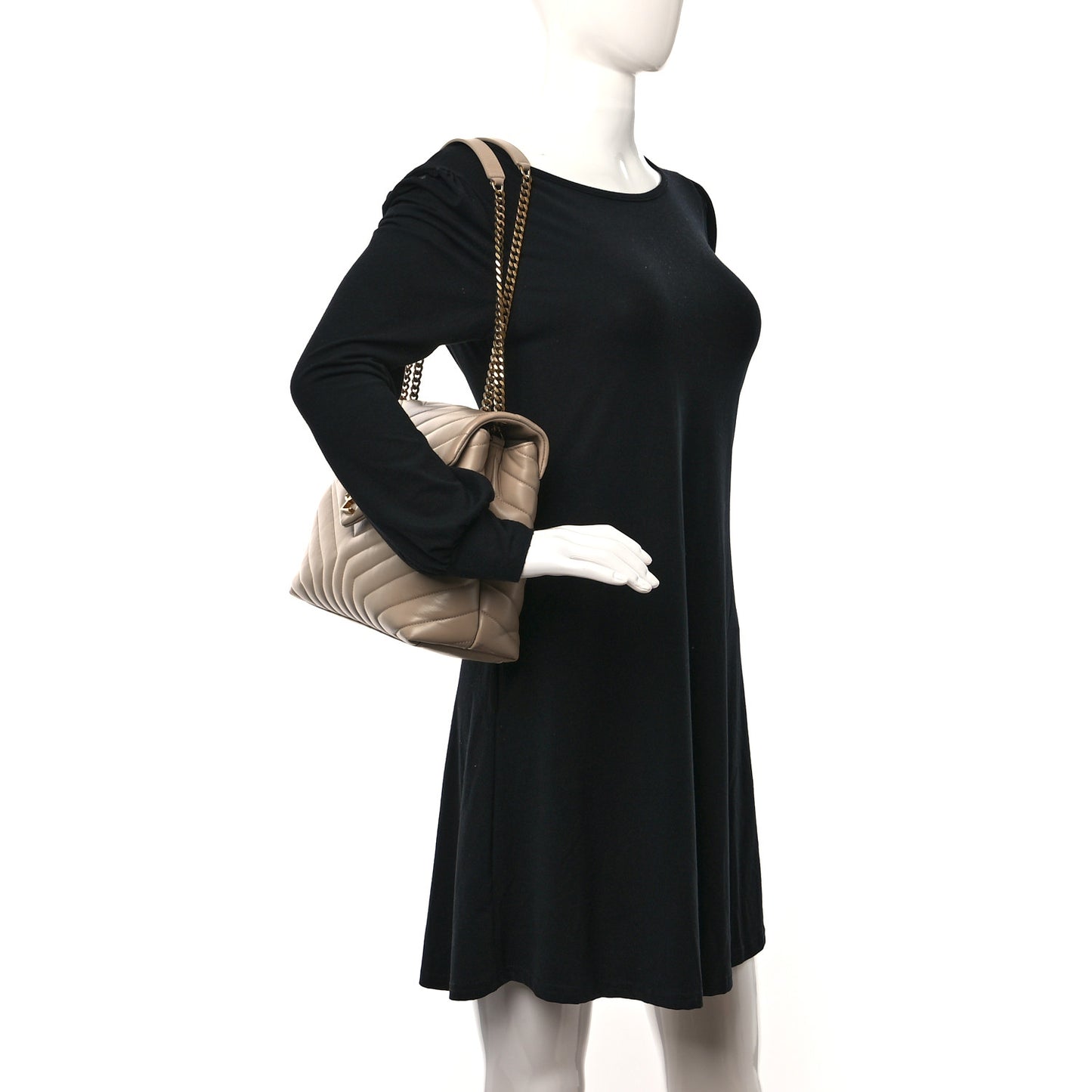 Calfskin Y Quilted Monogram Medium Loulou Chain Satchel Dark Beige