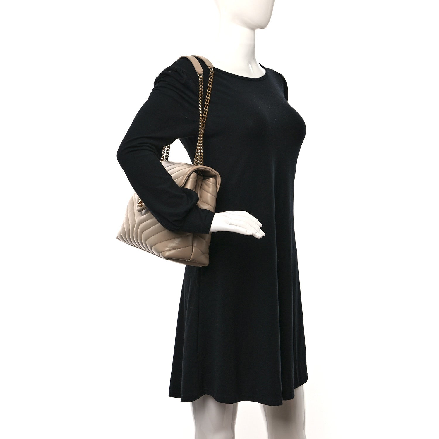 Saint Laurent Calfskin Y Quilted Monogram Medium Loulou Chain Satchel Dark Beige 2 of 10