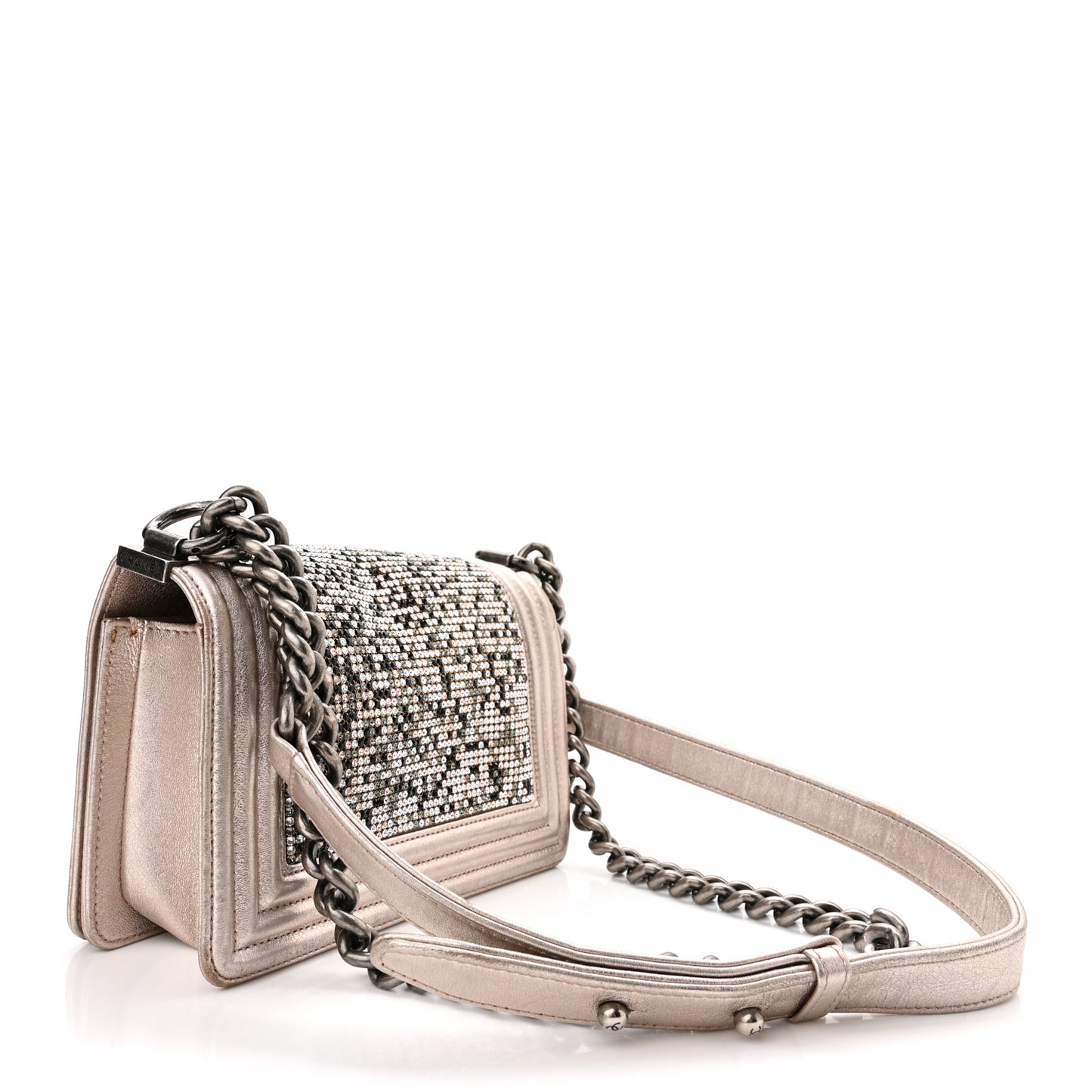 Metallic Lambskin Strass Small Boy By Night Flap Pink