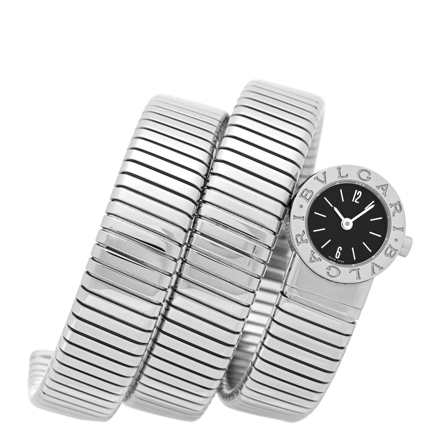 Bulgari Stainless Steel 19mm Tubogas Double Spiral Quartz Watch Black 1 of 5