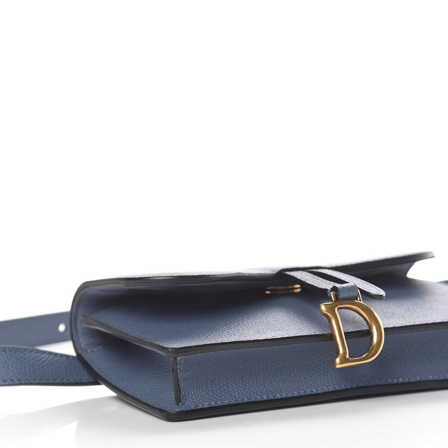Grained Calfskin Saddle Belt Clutch Denim Blue