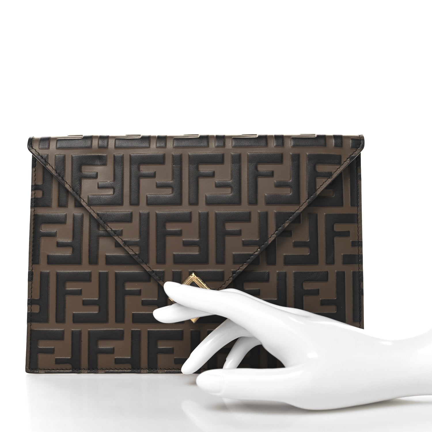 Fendi Vitello Ceylon Bi-Color FF 1974 Embossed FF Diamonds Flat Envelope Pouch Maya Black 2 of 7