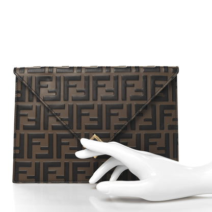 Fendi Vitello Ceylon Bi-Color FF 1974 Embossed FF Diamonds Flat Envelope Pouch Maya Black 2 of 7