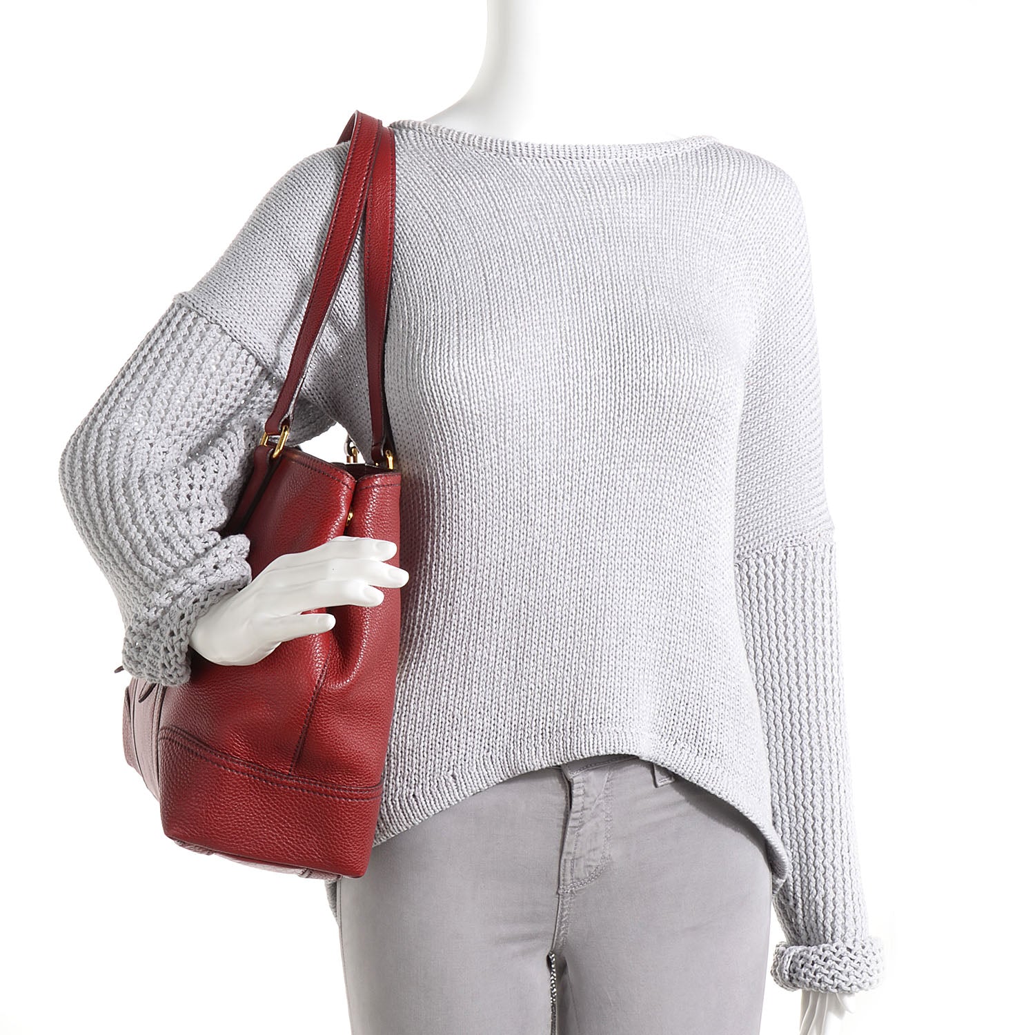 Prada Vitello Daino Shoulder Bag Rubino 2 of 11