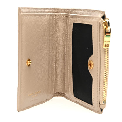 Saint Laurent Grain De Poudre Matelasse Chevron Monogram Zipped Two-Part Wallet Dark Beige 5 of 8