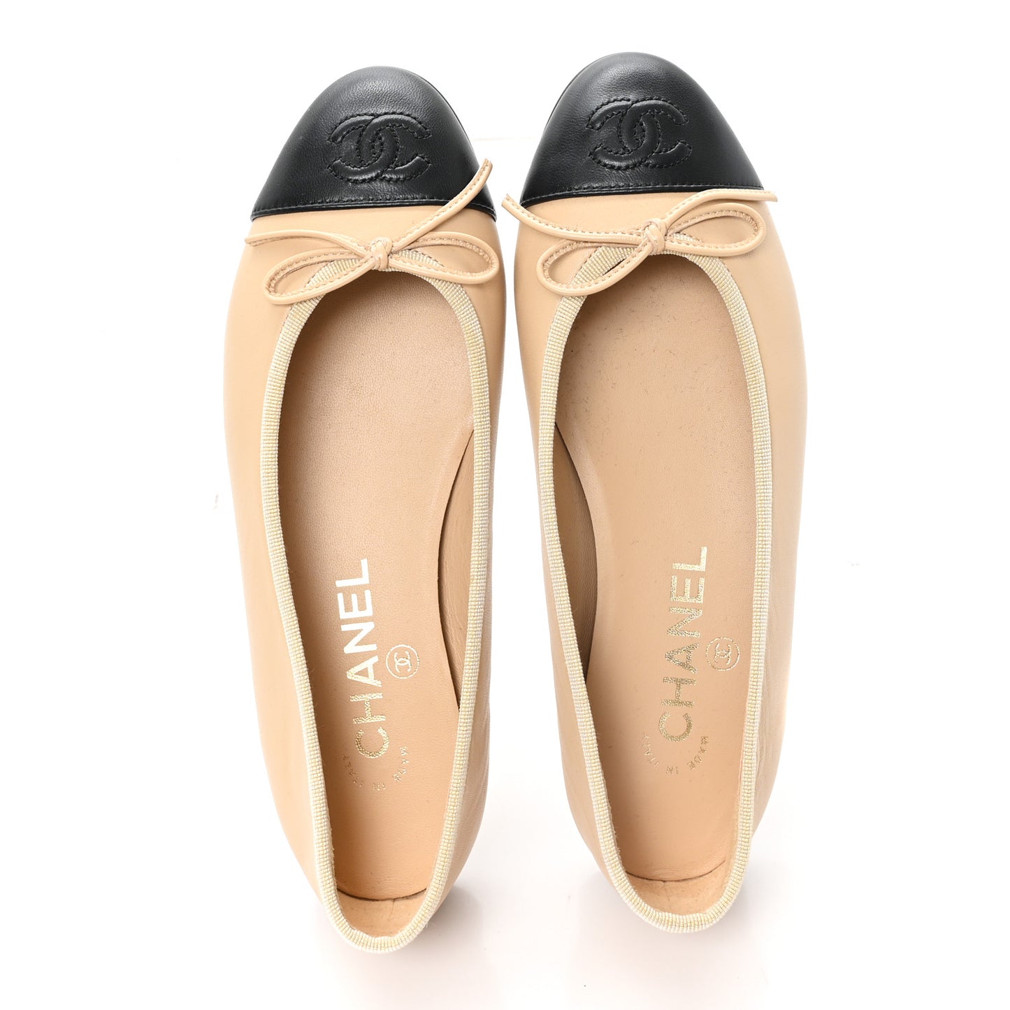 Lambskin Cap Toe CC Ballerina Flats 35.5 Beige Black