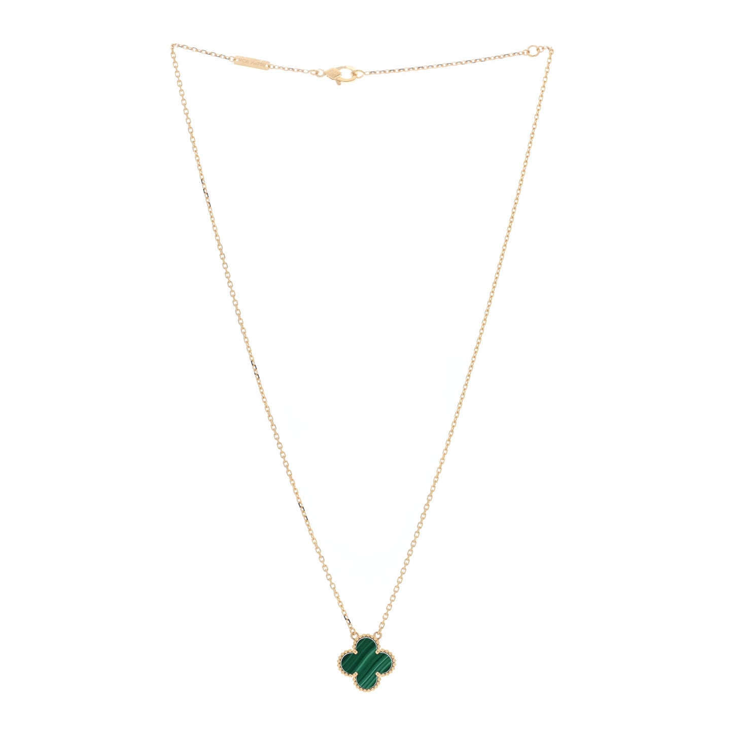 18K Yellow Gold Malachite Vintage Alhambra Pendant Necklace