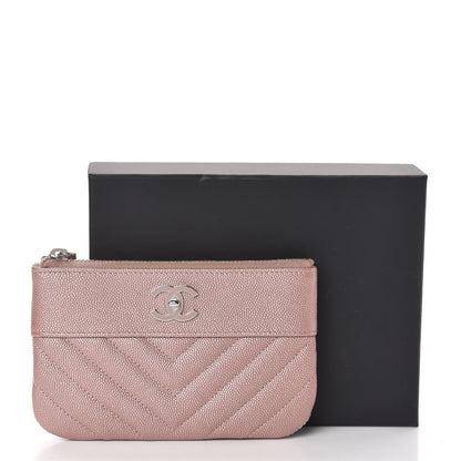 Chanel Metallic Caviar Chevron Quilted Small Vintage Mademoiselle Cosmetic Case Pink 8 of 8