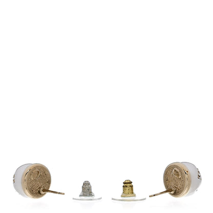Chanel Pearl Crystal Metal CC Round Earrings Gold 3 of 4
