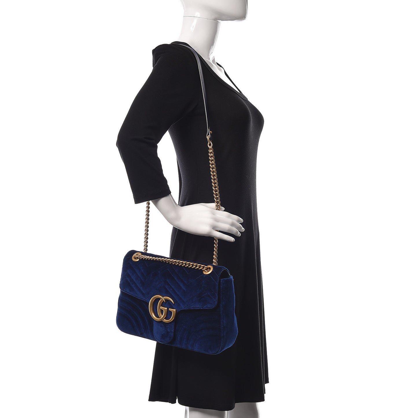 Velvet Matelasse Medium GG Marmont Shoulder Bag Cobalt Blue