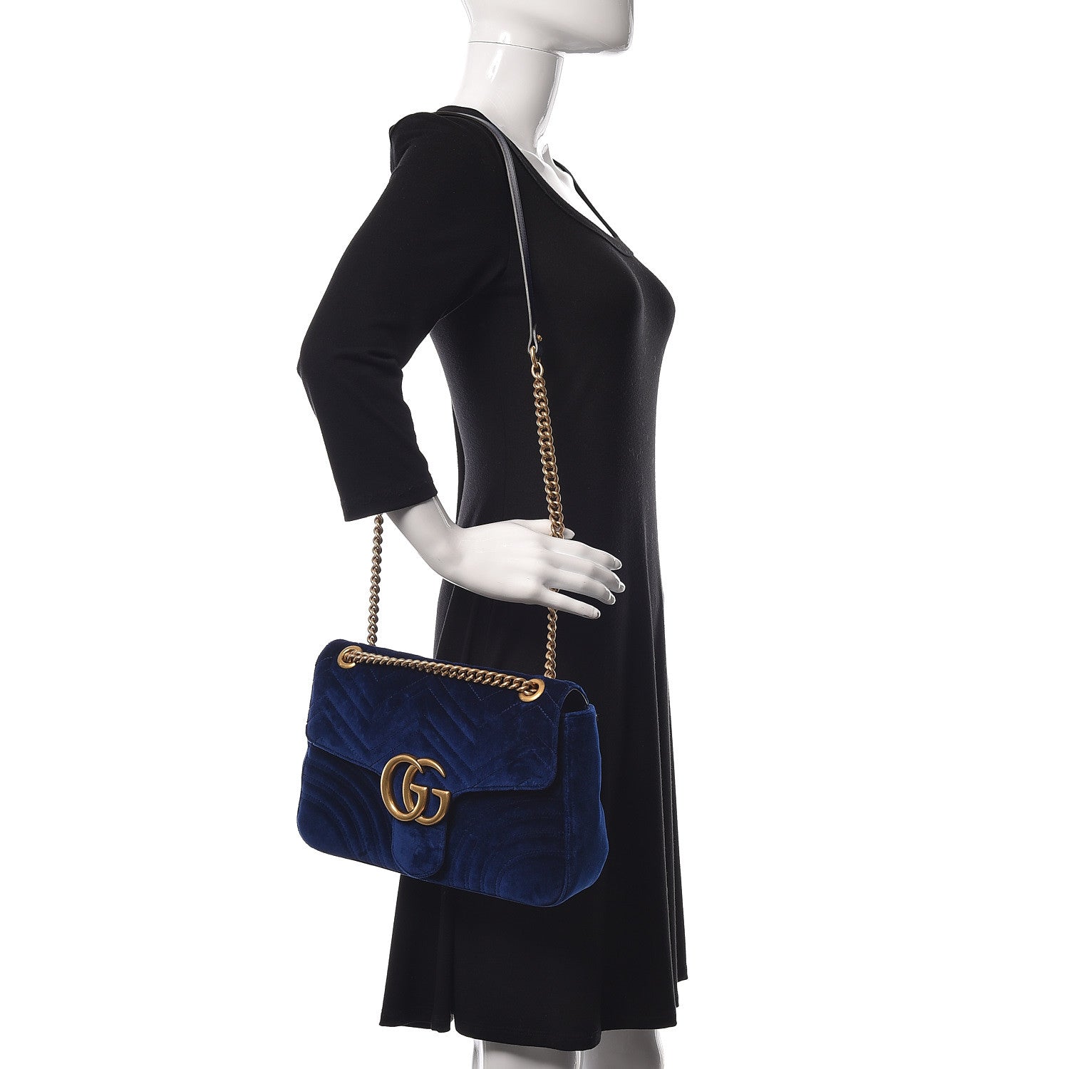 Gucci Velvet Matelasse Medium GG Marmont Shoulder Bag Cobalt Blue 2 of 10