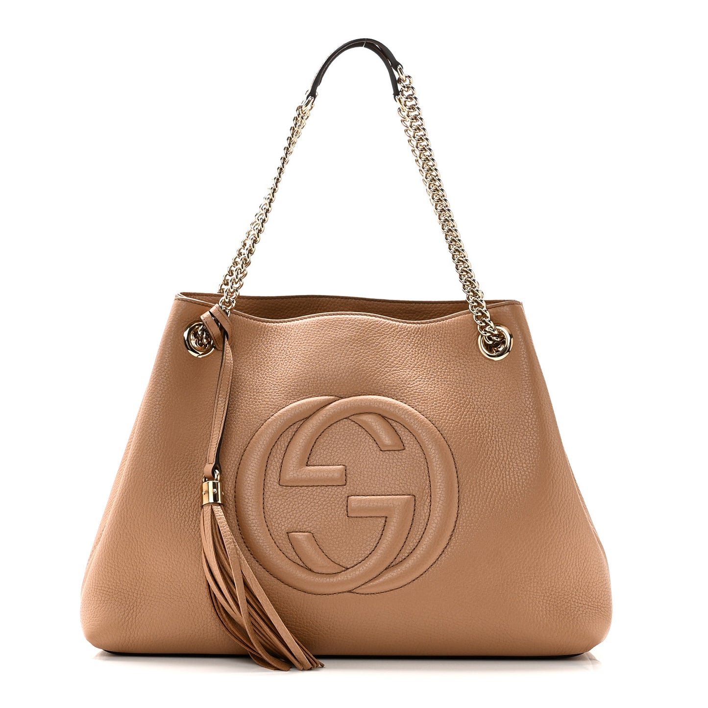 Pebbled Calfskin Medium Soho Chain Shoulder Bag Camelia