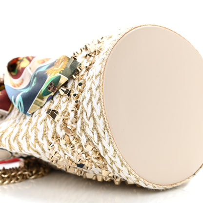 Christian Louboutin Woven Jute Crepe Satin Studded Marie Jane Bucket White Gold 8 of 9