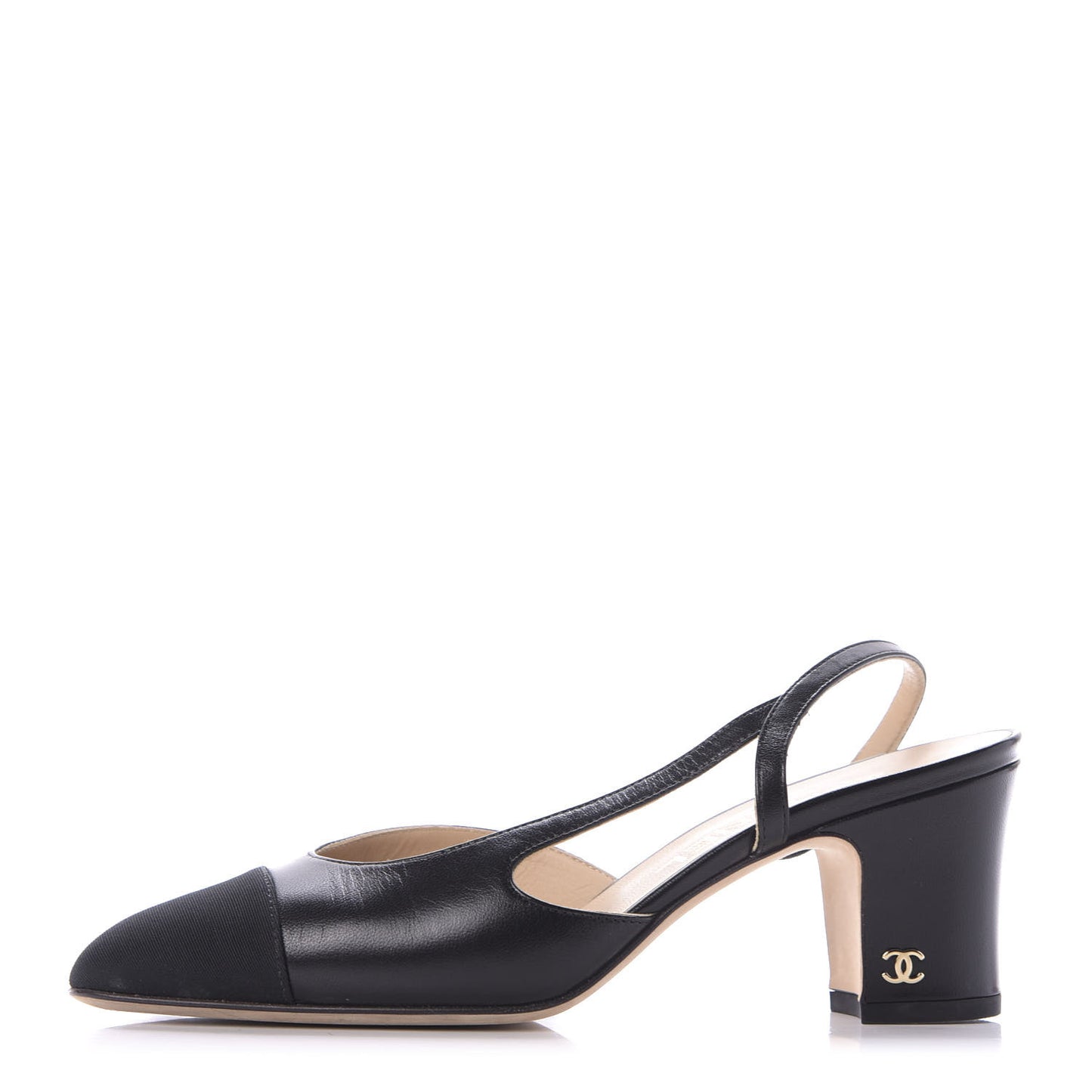 Goatskin Grosgrain Cap Toe CC Slingback Sandals 36 Black