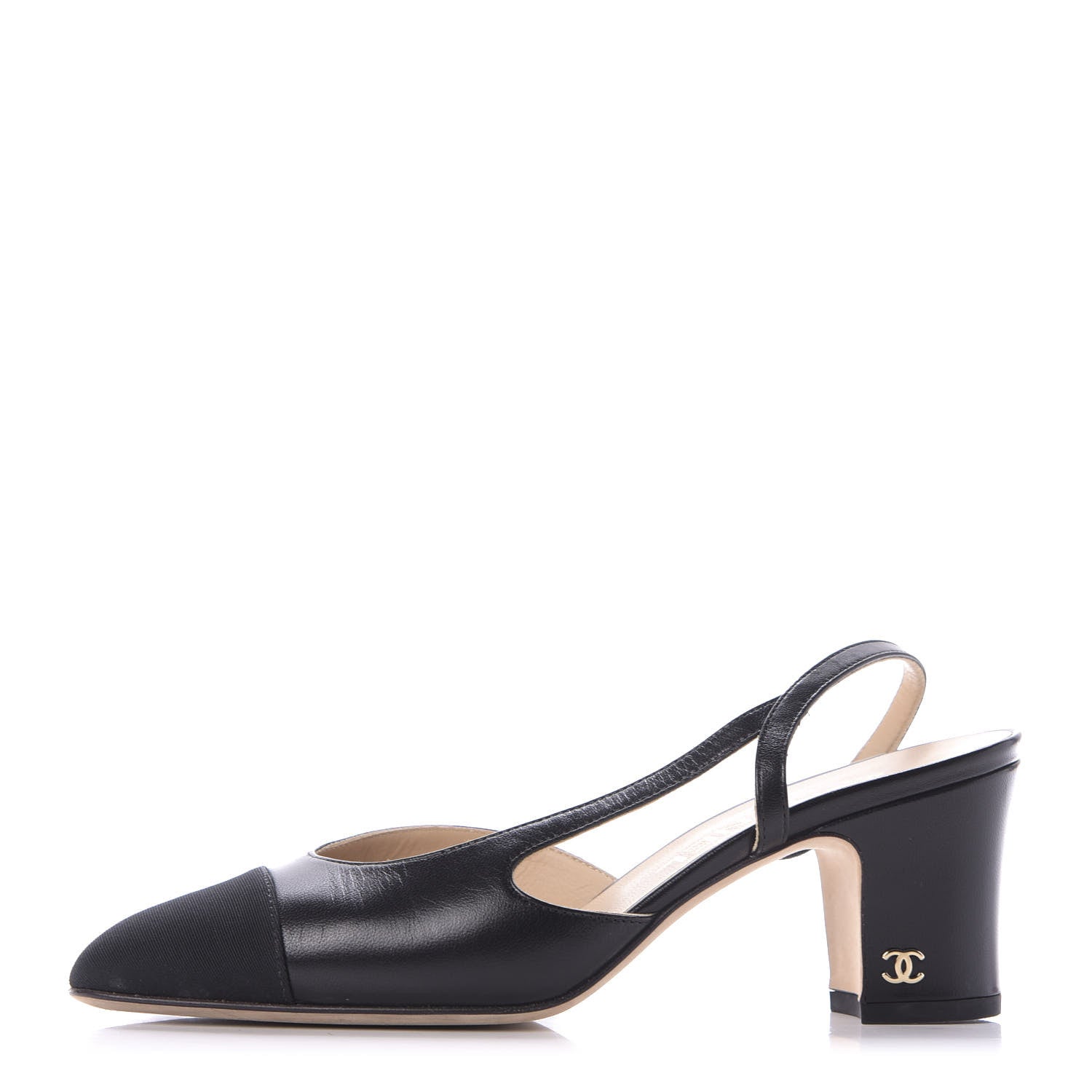 Chanel Goatskin Grosgrain Cap Toe CC Slingback Sandals 36 Black 1 of 11