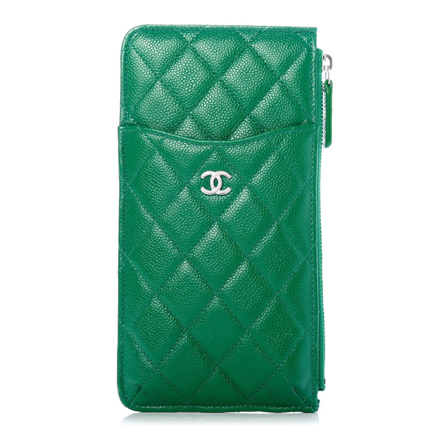 Chanel Caviar Quilted Classic Flat Wallet Pouch Green 1 of 7