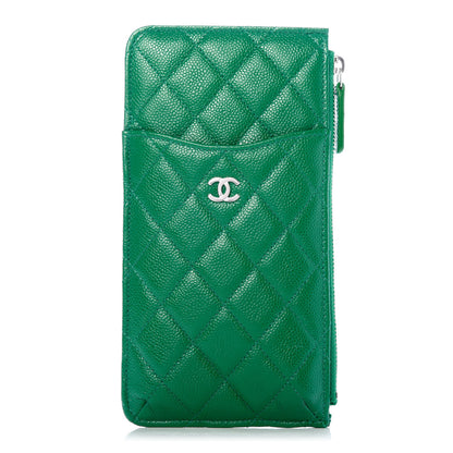 Chanel Caviar Quilted Classic Flat Wallet Pouch Green 1 of 7