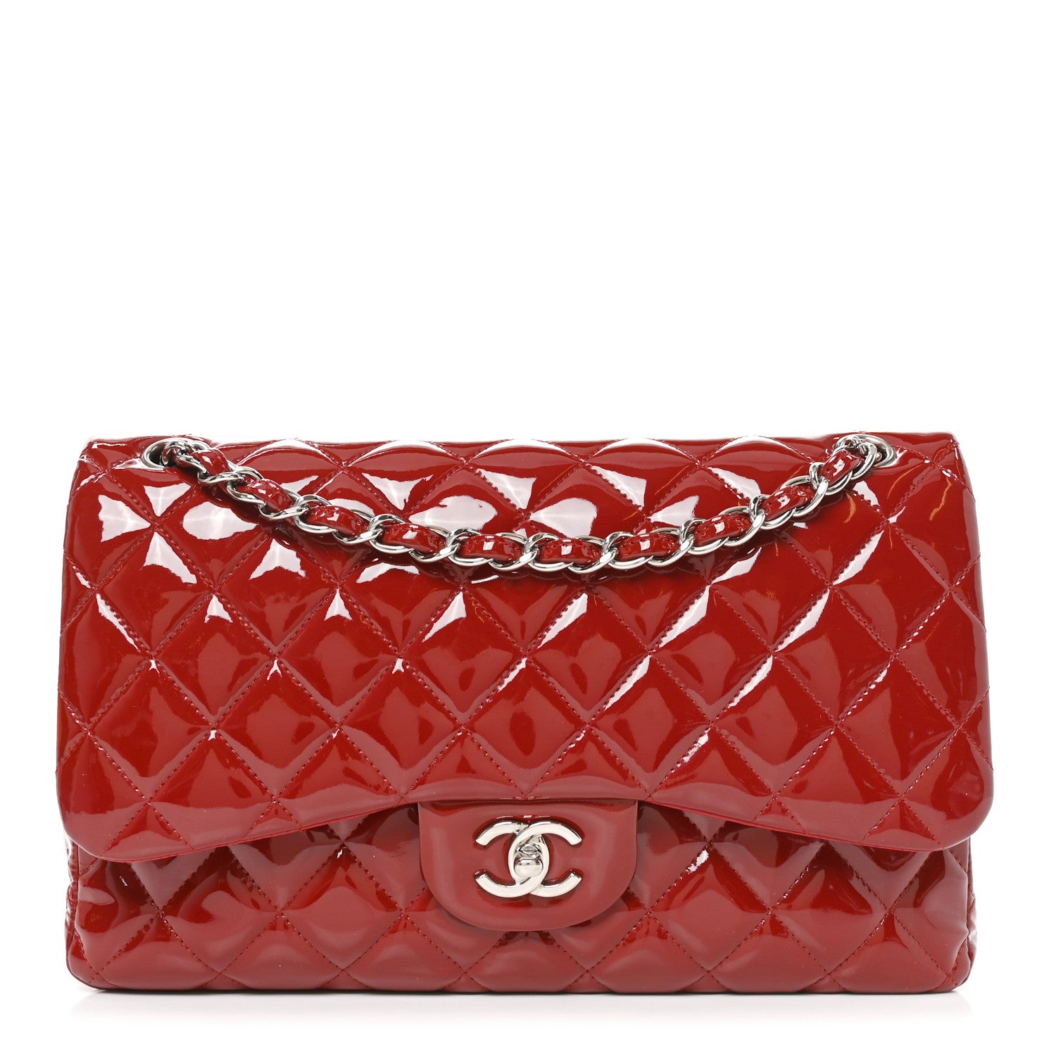 Chanel Patent Quilted Jumbo Double Flap Red 1 of 10