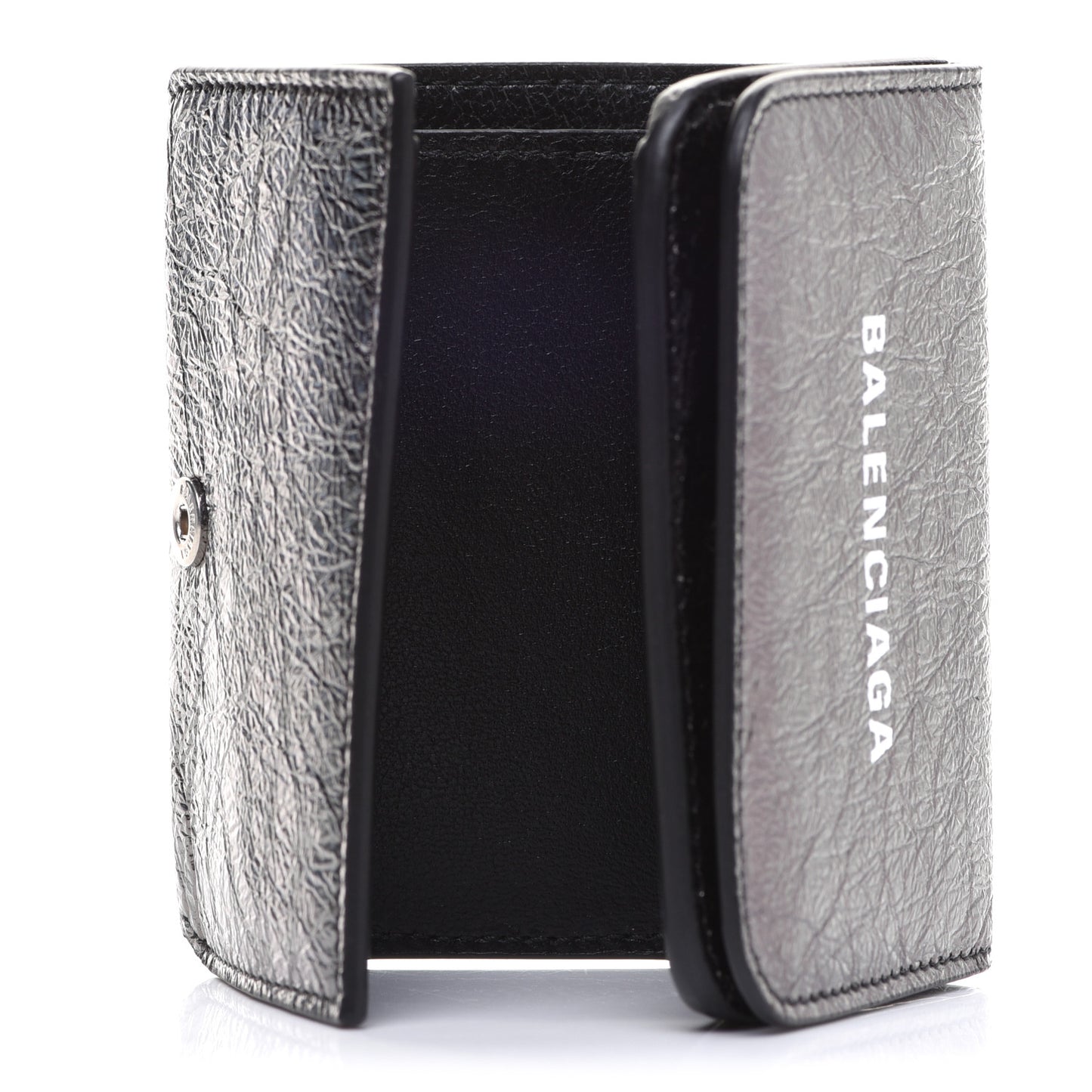 Metallic Textured Calfskin Logo Mini Cash Wallet Black