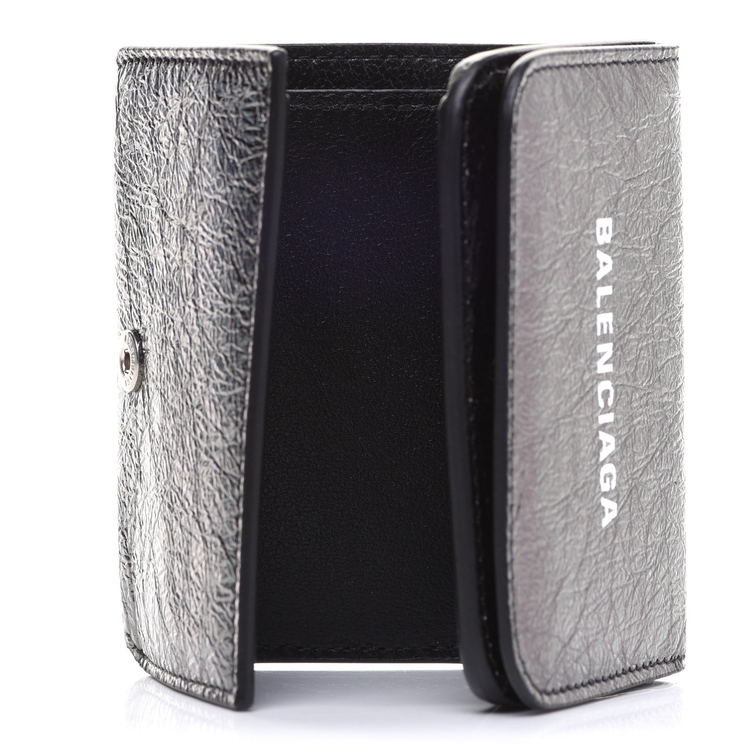 Balenciaga Metallic Textured Calfskin Logo Mini Cash Wallet Black 6 of 8