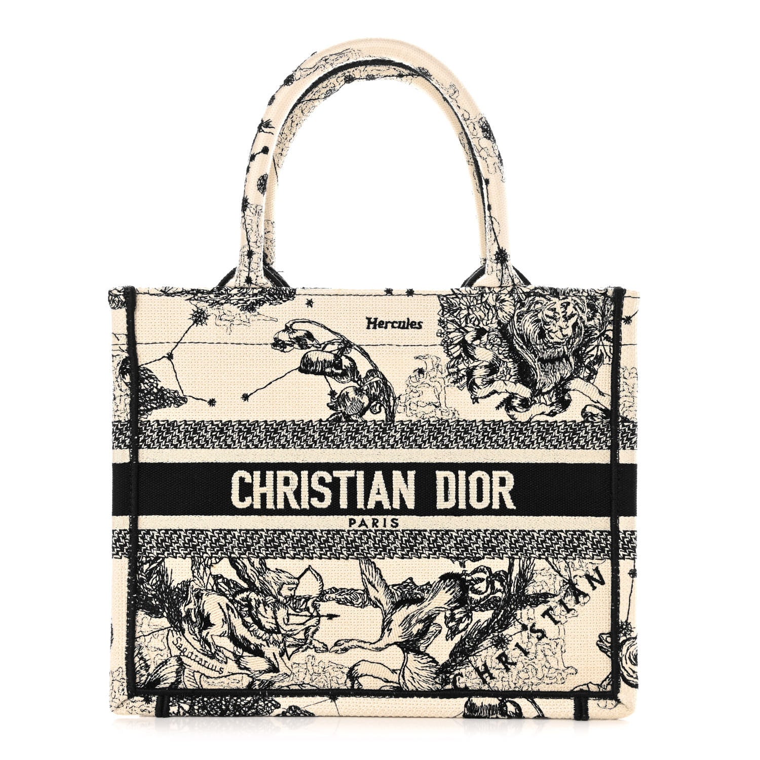 Christian Dior Canvas Embroidered Small Zodiac Toile De Jouy Book Tote Latte 1 of 11