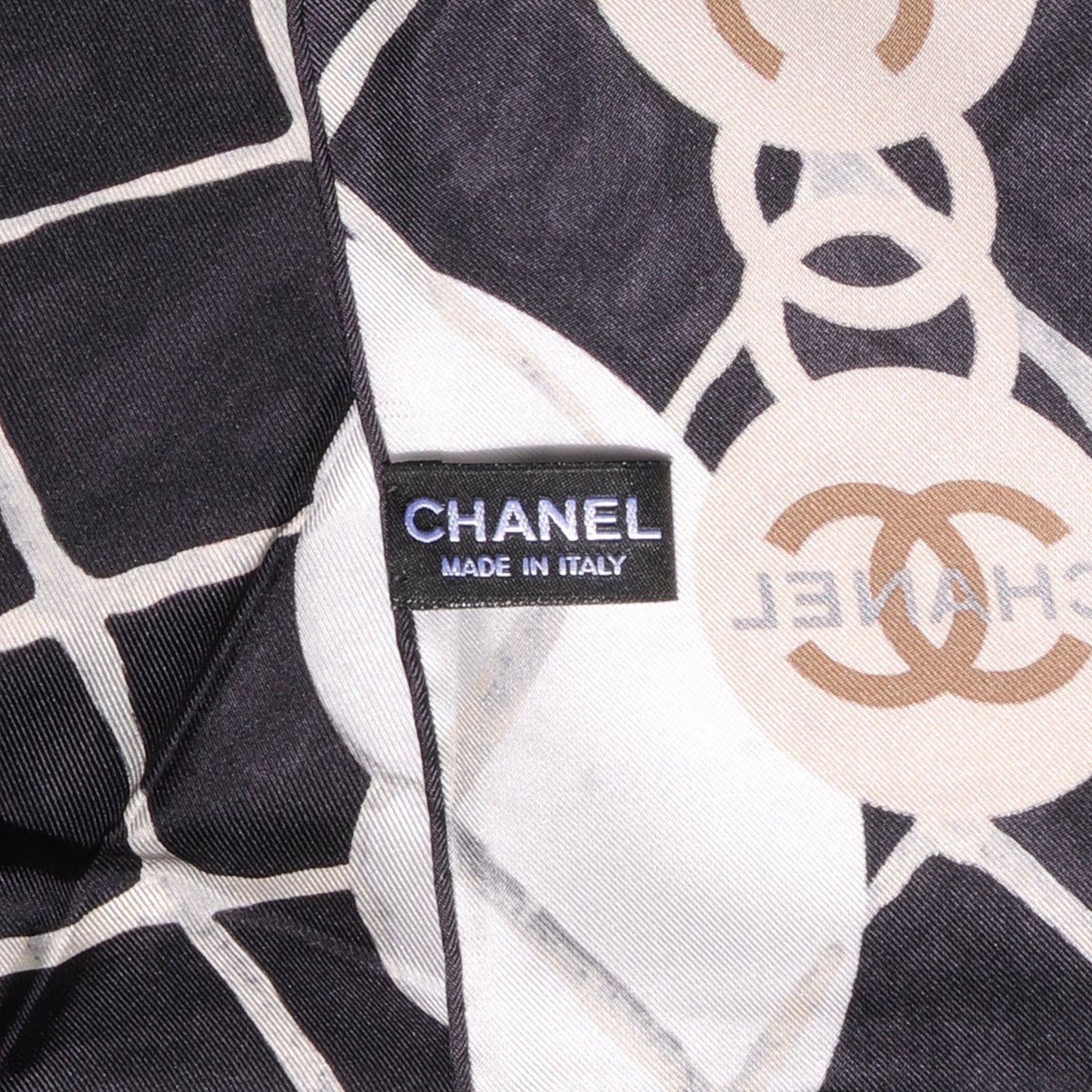 Silk CC Logo Camellia Scarf White Black