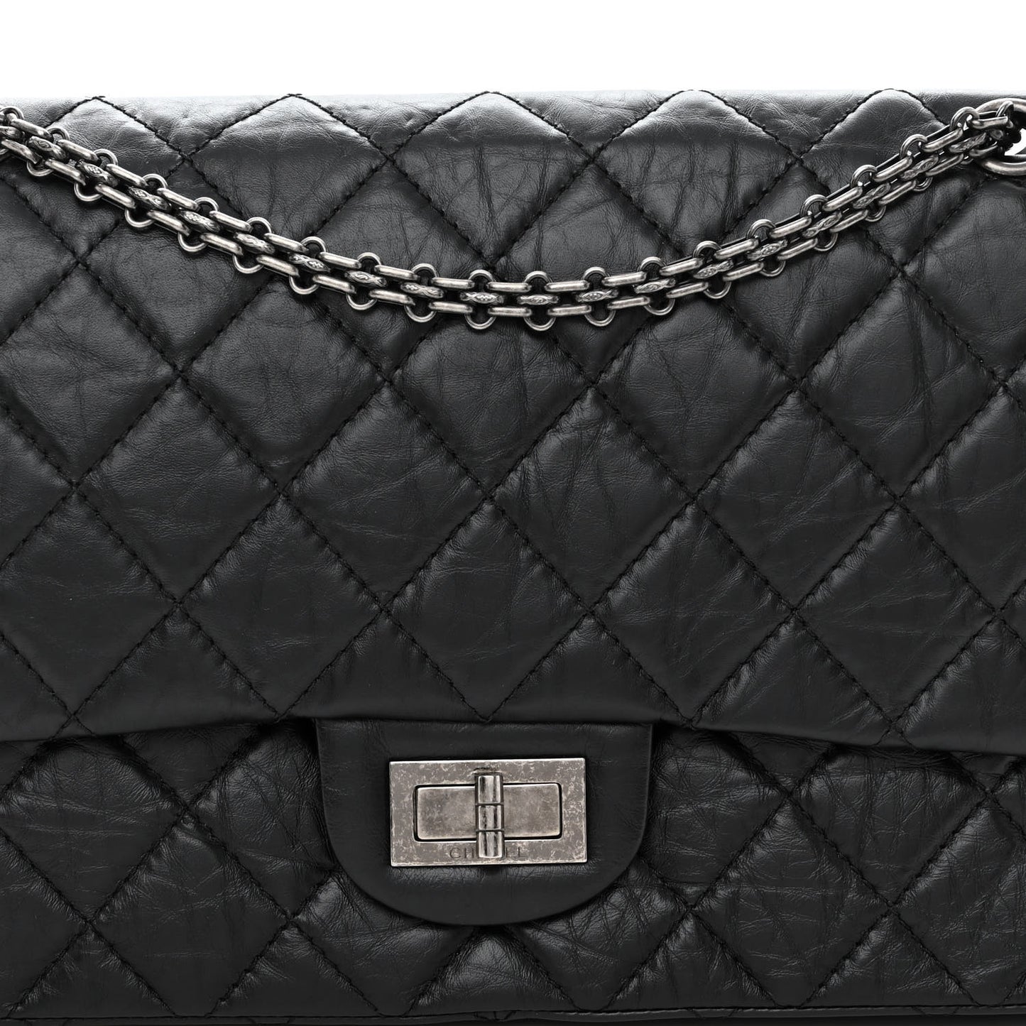 Aged Calfskin Quilted 2.55 Reissue 227 Flap Black