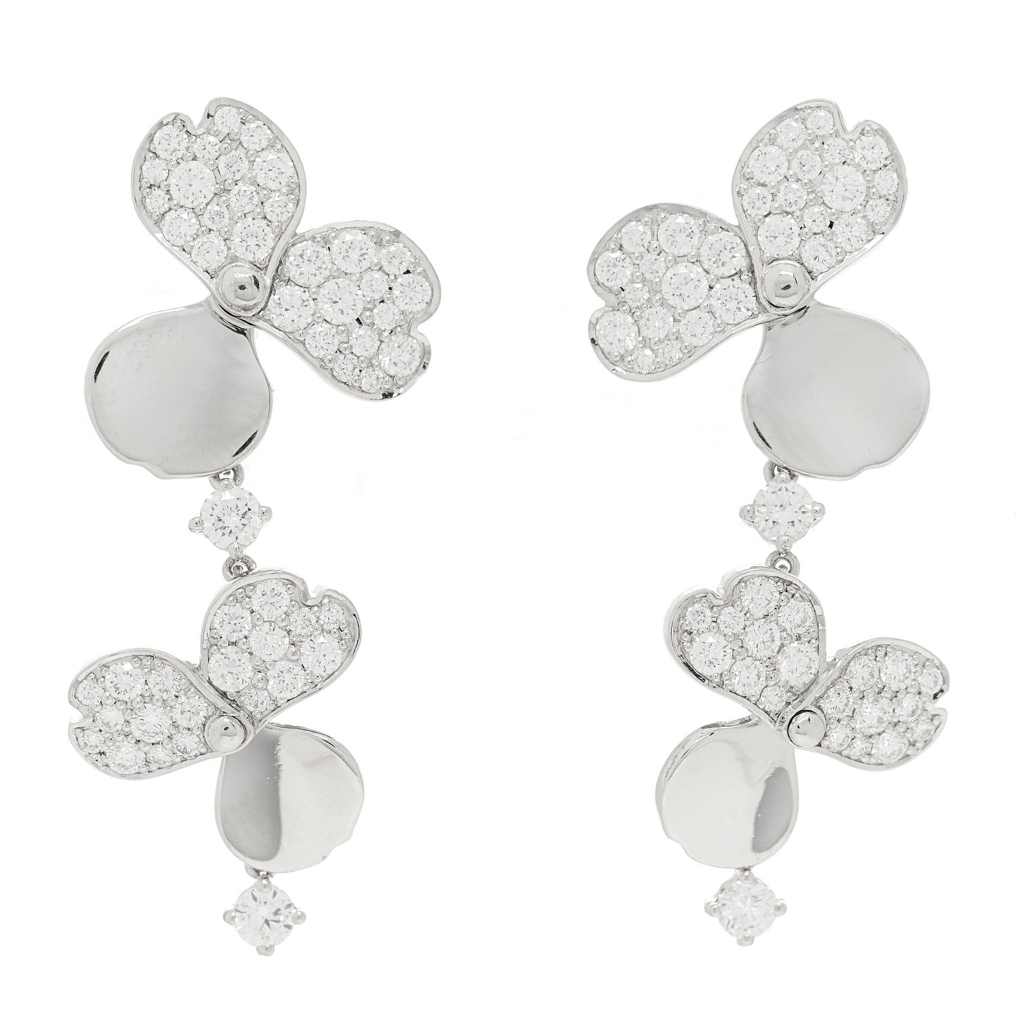 Platinum Diamond Paper Flowers Cluster Drop Earrings
