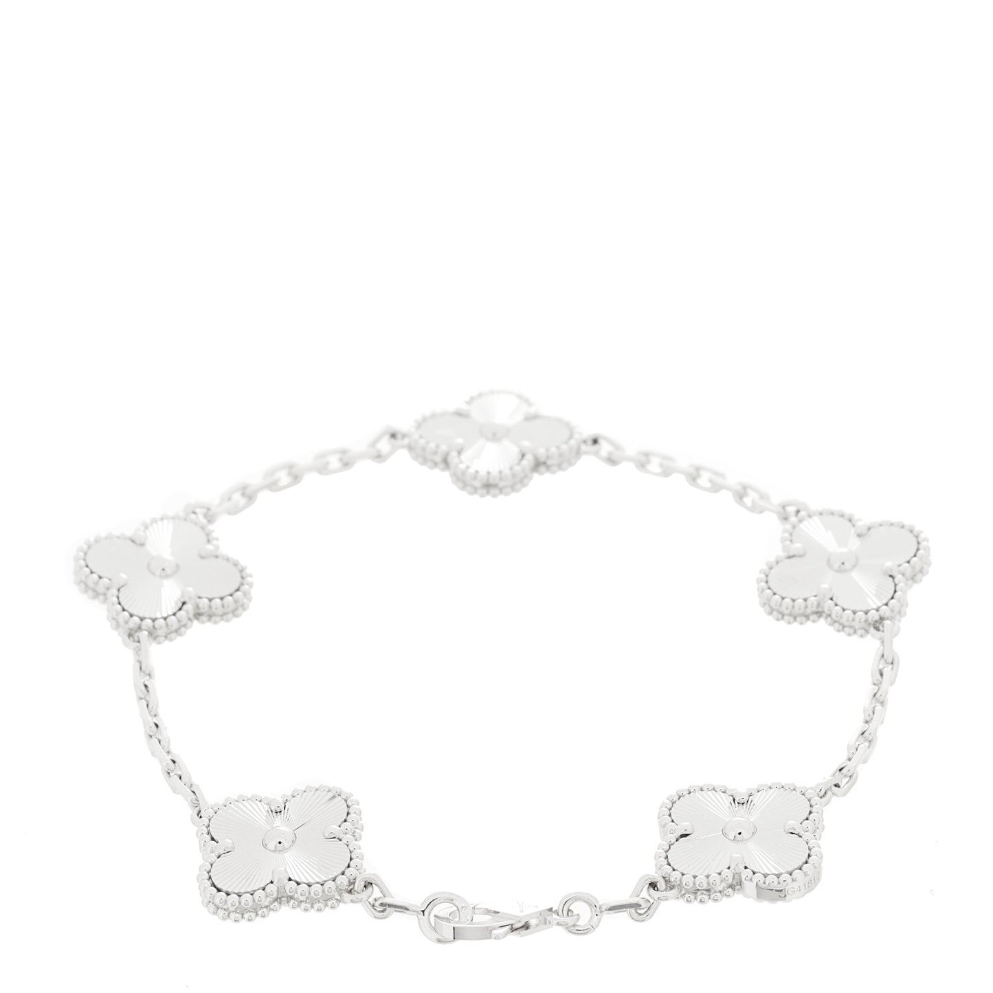 18K White Gold 5 Motifs Guilloche Vintage Alhambra Bracelet