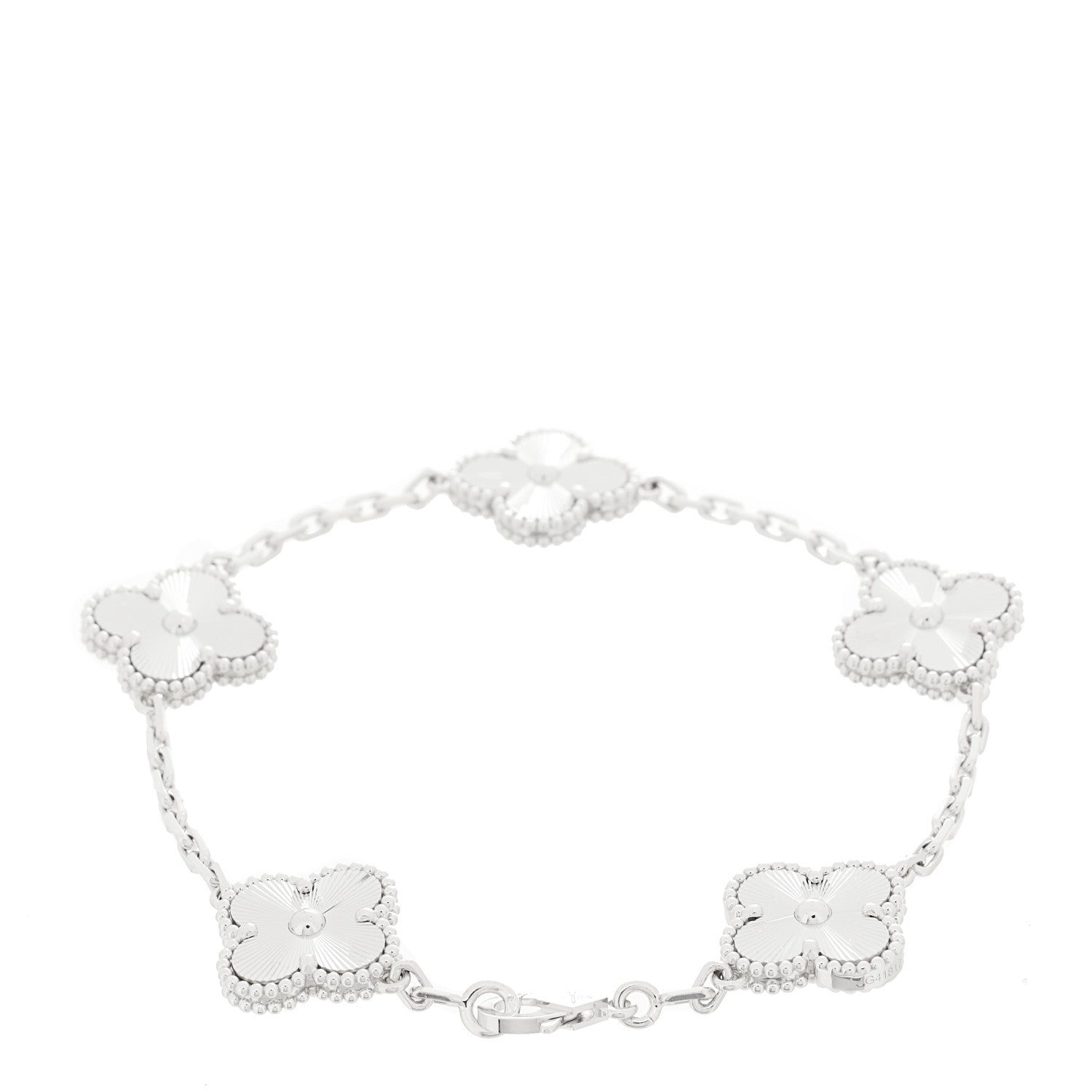 Van Cleef & Arpels 18K White Gold 5 Motifs Guilloche Vintage Alhambra Bracelet 2 of 5