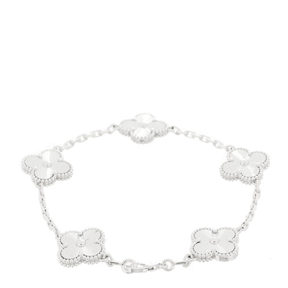 Van Cleef & Arpels 18K White Gold 5 Motifs Guilloche Vintage Alhambra Bracelet 2 of 5