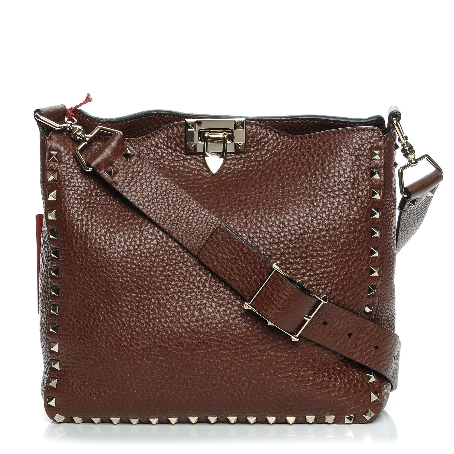 Valentino Garavani Pebbled Calfskin Small Rockstud Flip-Lock Messenger Bag Light Brown 1 of 7