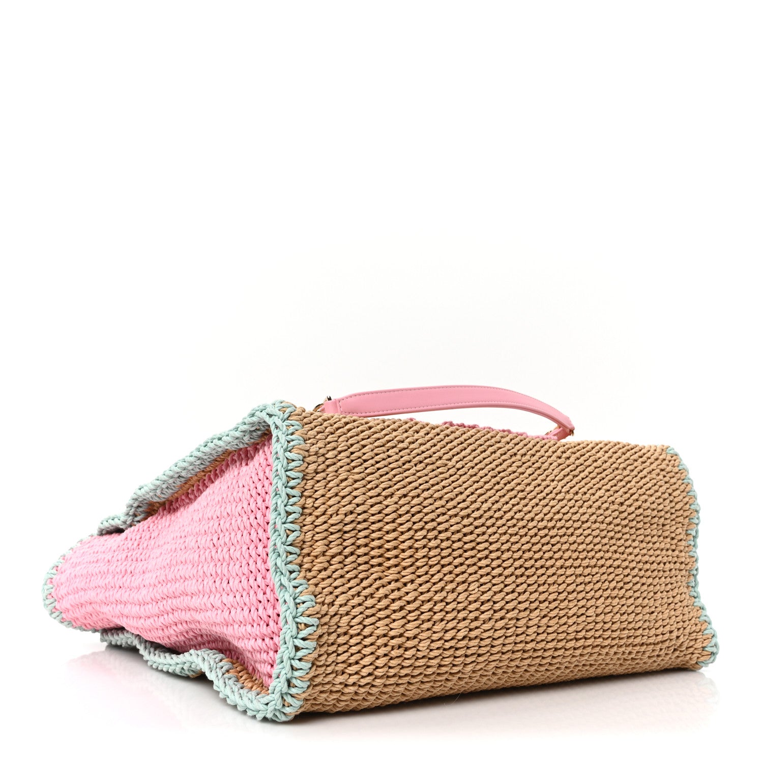 Chanel Raffia Crochet Medium Deauville Tote Beige Light Pink Green 5 of 11