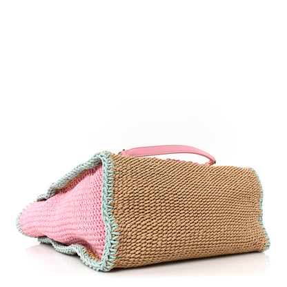 Chanel Raffia Crochet Medium Deauville Tote Beige Light Pink Green 5 of 11