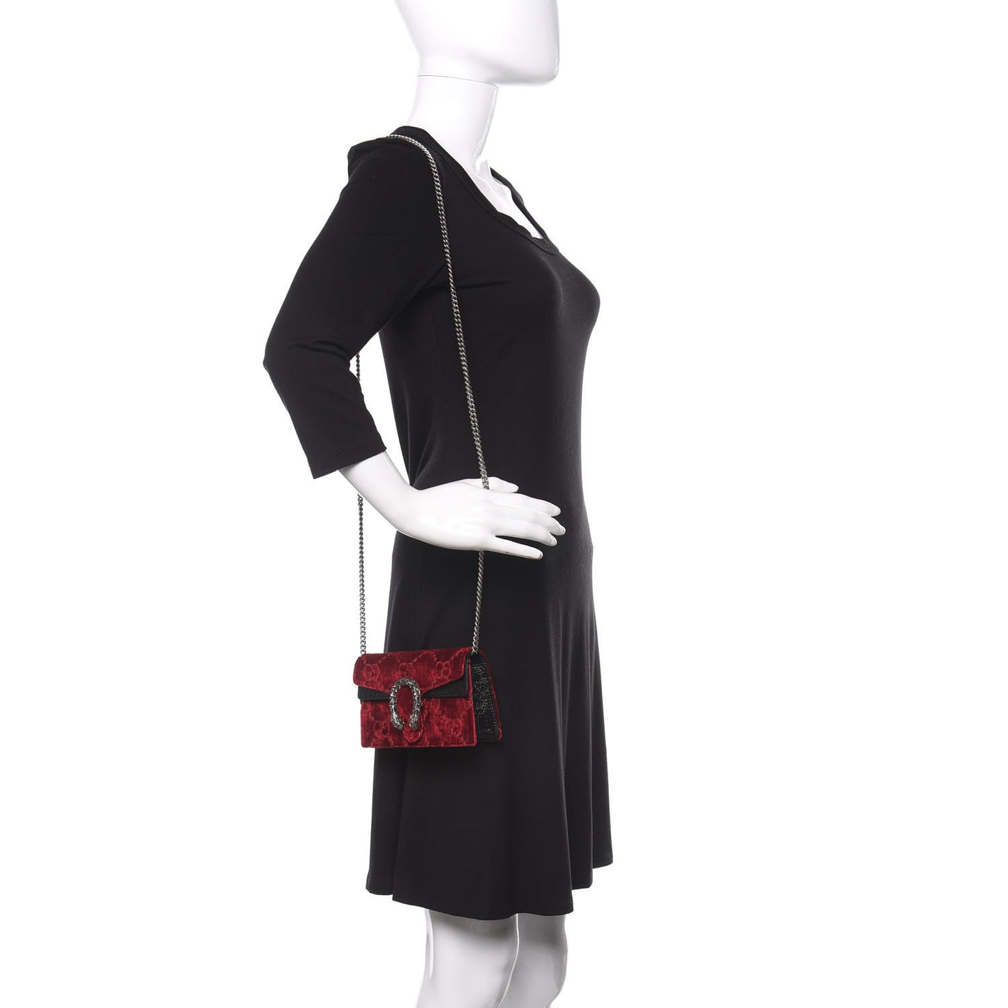 Velvet GG Monogram Super Mini Dionysus Shoulder Bag Red Cipria Black