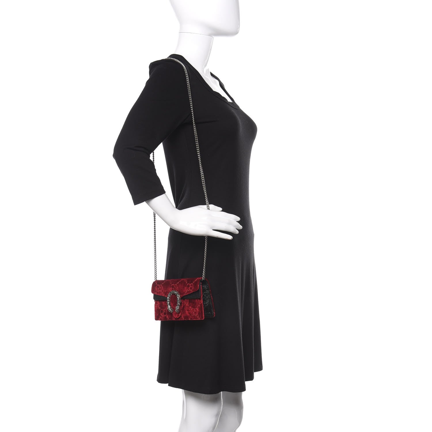 Gucci Velvet GG Monogram Super Mini Dionysus Shoulder Bag Red Cipria Black 2 of 10