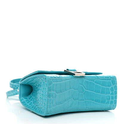 Balenciaga Shiny Calfskin Crocodile Embossed Hourglass Top Handle Bag XS Turquoise 4 of 11
