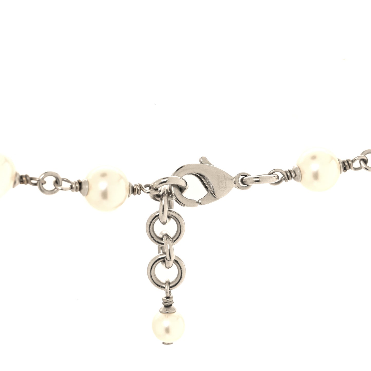 Graduated Pearl Crystal CC Long Necklace Silver