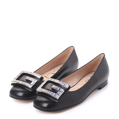 Gucci Malaga Kid Crystal Square G Madelyn Ballet Flats 36 Black 3 of 9