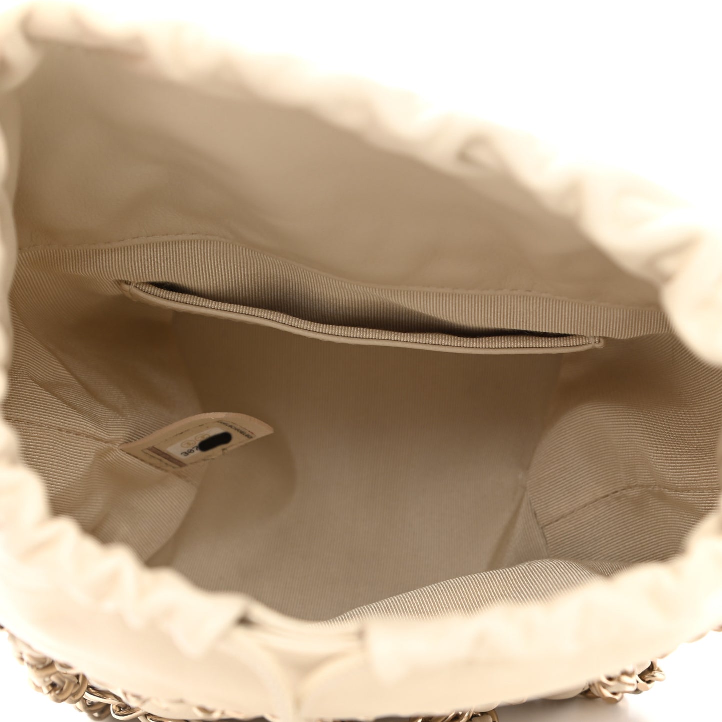 Lambskin Bucket Chain Drawstring Bag Beige