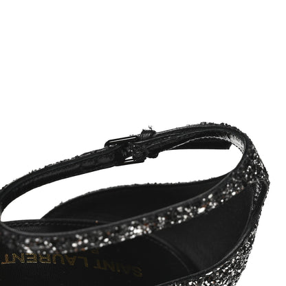 Saint Laurent Glitter Amber 105 Ankle Strap Sandals 39.5 Black 9 of 10