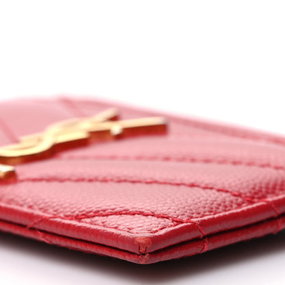 Saint Laurent Grain De Poudre Matelasse Chevron Monogram Credit Card Case Rouge Eros 10 of 15