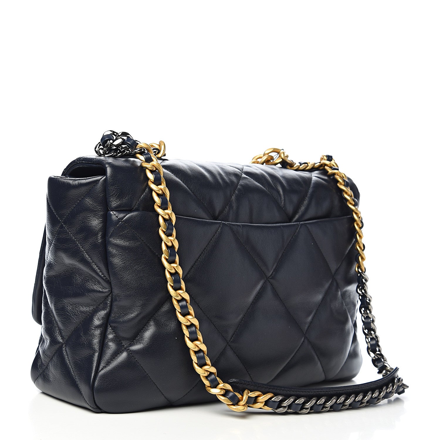 Chanel Shiny Goatskin Quilted Maxi 19 Flap Navy Blue 2 of 11
