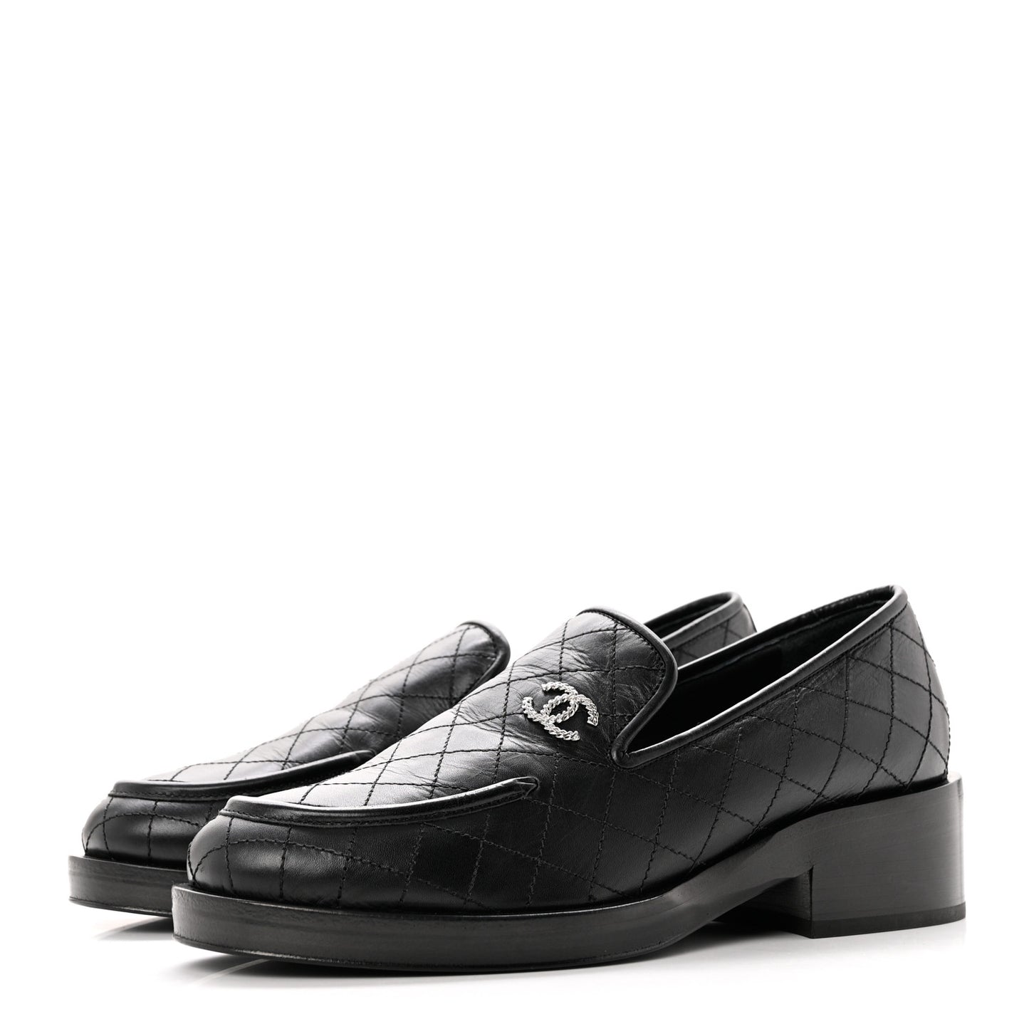 Calfskin Stitched CC Loafers 37 Black