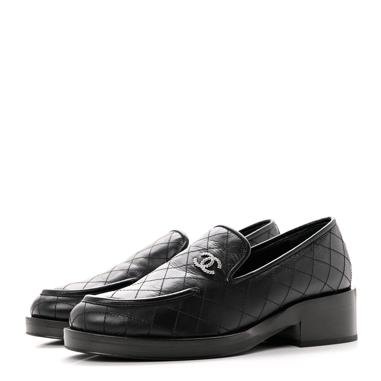 Chanel Calfskin Stitched CC Loafers 37 Black 3 of 9